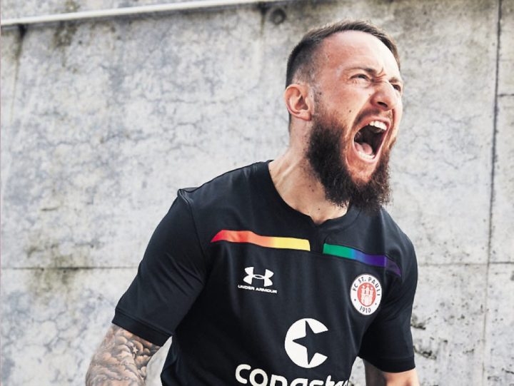 Mit diesem Regenbogen-Trikot tritt der FC St. Pauli im Pokal an