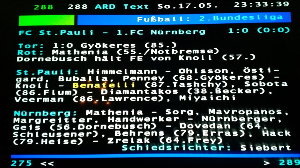 ARD Videotext, FC St. Pauli - 1. FC Nürnberg