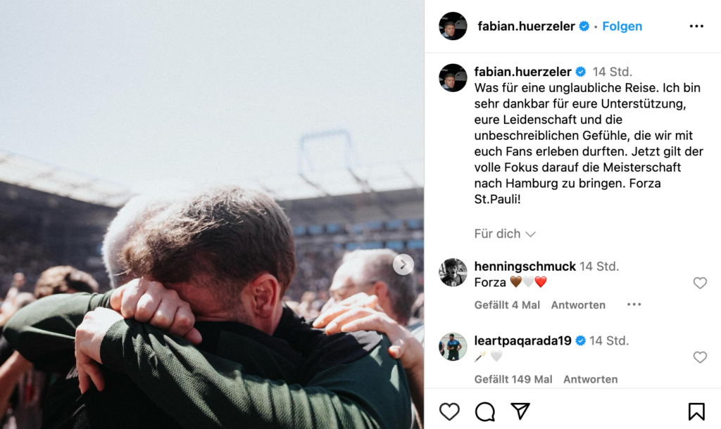 Fabian Hürzeler äußert sich auf Instagram.